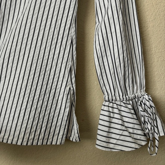 Derek Lam 10 Crosby Metallic Striped Print Long Ruffle Sleeve Career Blouse Top - Picture 9 of 13